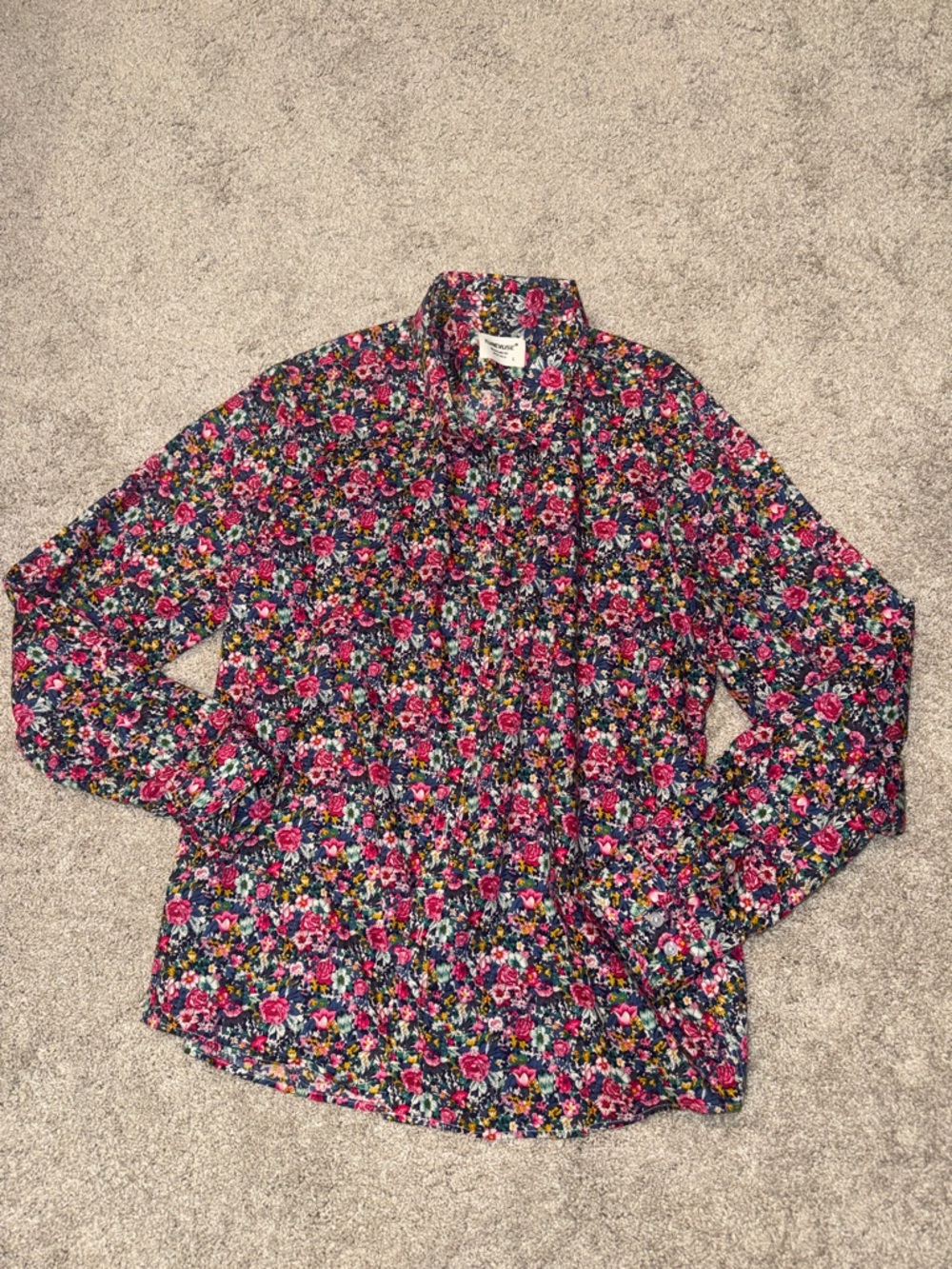 Men's Floral Dress Shirt - Navy with Pink Floral Pattern